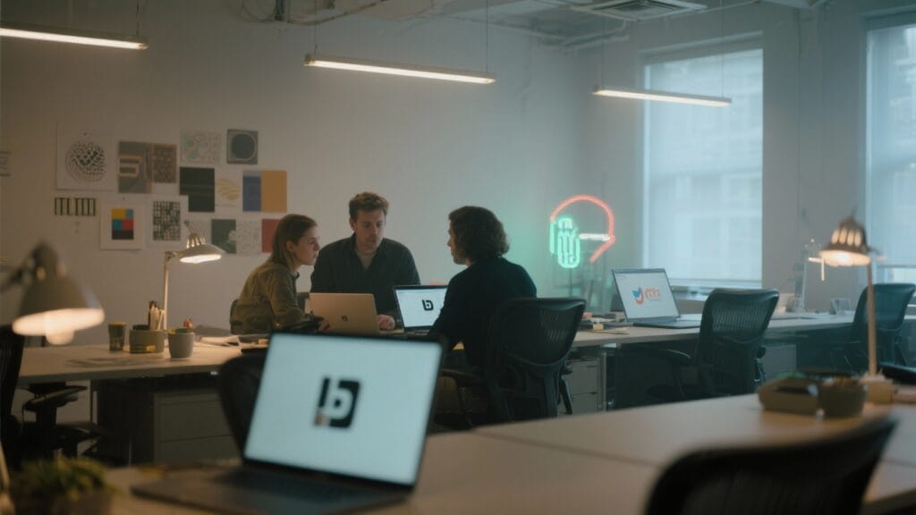 Modern startup office with young entrepreneurs