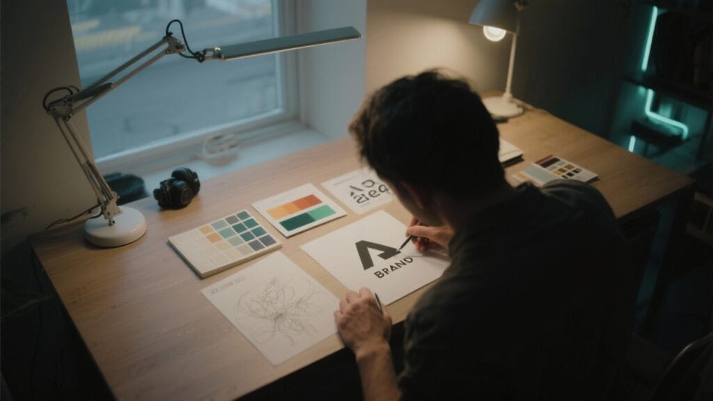 Designer creating a brand identity guide