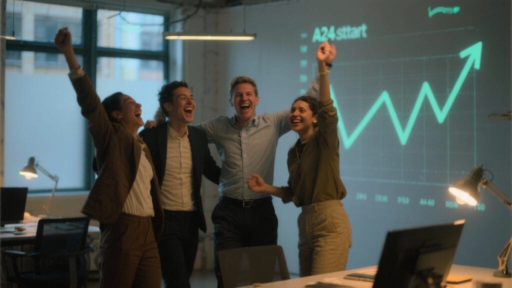 Startup team celebrating success